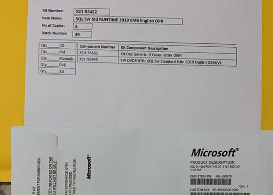 Κλειδί άδειας χρήσης λογισμικού Microsoft Windows Sql Server 2019 Standard DVD